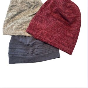 Set of Three hair caps 2 have silk inner lining - Red, Gray, and dark grey